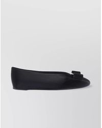 Ferragamo - Leather Round Toe Ballerina Shoes With Bow Detail - Lyst