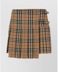 Burberry - Pleated High Waist Check Pattern Kilt Skirt With Buckle - Lyst