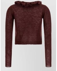 Alberta Ferretti - Ruffled Cropped V-Neck Mohair-Blend Sweater - Lyst