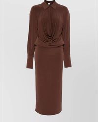 ANDAMANE - Deep V-Neck Long-Sleeve Midi Dress - Lyst