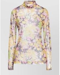 Dries Van Noten - Floral-Print Mesh High-Neck Long-Sleeve Top - Lyst