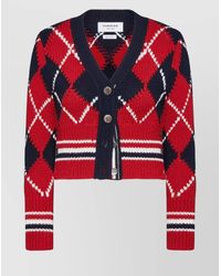 Thom Browne - Chunky Wool Argyle V-Neck Cardigan - Lyst