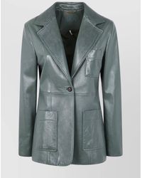Chloé - Single Button Leather Blazer Featuring Pockets - Lyst