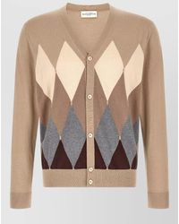 Ballantyne - V Neck Argyle Knit Long Sleeve Cardigan - Lyst