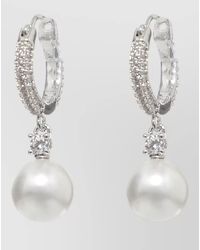 Self-Portrait - Hoop Brass Earrings Pearl Drop Strass Crystal - Lyst