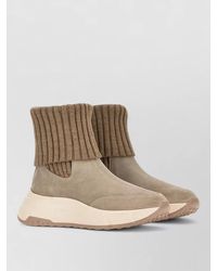 Hogan - Suede Ribbed-Knit Ankle Boots - Lyst