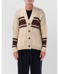 Universal Works - Wool Chunky-Knit Striped V-Neck Cardigan - Lyst