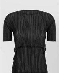 Issey Miyake - Sheer Slit Pleats Pleated Short-Sleeve Top - Lyst