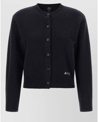 A.P.C. - Wool Ribbed Crew Neck Cardigan - Lyst