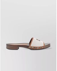 Miu Miu - Canvas And Leather Studded Clog Sandals - Lyst