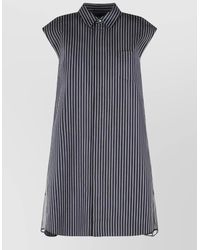 Sacai - Cotton Blend Dress Cap Sleeves Stripes Chest Pocket - Lyst