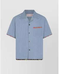 Valentino - Denim Shirt With Floral Trims - Lyst