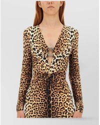 Roberto Cavalli - Fitted Mini Dress With Leopard Print And Embellishments - Lyst