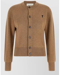 Ami Paris - Wool Ribbed Crewneck Cardigan - Lyst