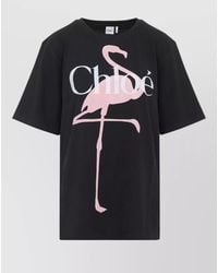 Chloé - Cotton Oversized Flamingo-Print Logo-Print T-Shirt - Lyst