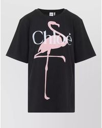 Chloé - Cotton Flamingo-Print Logo-Print Oversized T-Shirt - Lyst