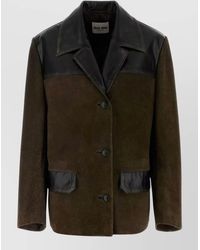 Miu Miu - Suede Jacket Notch Lapel Long Sleeves - Lyst