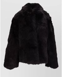 LA ROSE - Shearling Effect Jacket High Collar Design - Lyst