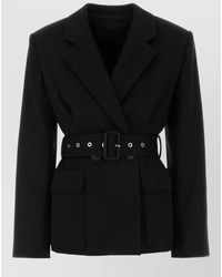 Lanvin - Wool Blazer Belted Waist Button Cuffs - Lyst