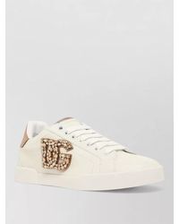 Dolce & Gabbana - Leather Crystal-Embellished Low-Top Sneakers - Lyst