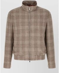 Brunello Cucinelli - Wool Silk Linen Tartan Zip Jacket - Lyst