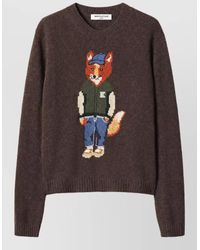 Maison Kitsuné - Wool-Blend Ribbed Crew-Neck Sweater - Lyst