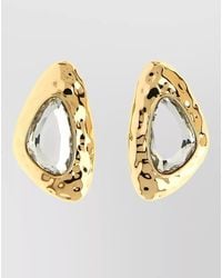 Self-Portrait - Hammered Metal Crystal Detail Drop Earrings - Lyst