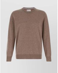 Brunello Cucinelli - Cashmere Crew Neck Sweater With Ribbed Cuffs And Hem - Lyst