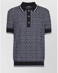 Balmain - Merino Wool Knit Patterned Polo Shirt - Lyst