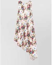 Loewe - Silk Floral-Print Sleeveless Asymmetric Midi Dress - Lyst
