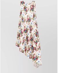 Loewe - Silk Floral-Print Sleeveless Asymmetric Midi Dress - Lyst