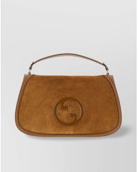 Gucci - Large Structured Suede Handbag With Top Handle - Lyst