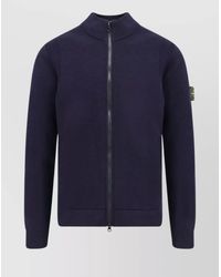 Stone Island - Ribbed High Collar Zip-Up Wool Cardigan - Lyst