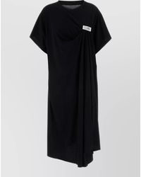MM6 by Maison Margiela - Cotton Ruched Logo Appliqué Asymmetric Hem T-Shirt Dress - Lyst
