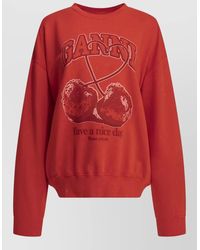 Ganni - Cherries Knit Crewneck Long Sleeve Sweater - Lyst