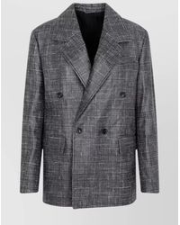 Bottega Veneta - Leather Checked Double-Breasted Blazer - Lyst