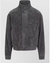 Giorgio Armani - Suede Leather High-Neck Long-Sleeve Blouson Jacket - Lyst