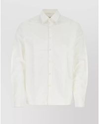 Prada - Slits Hemline Loose Fit Long Sleeves Cotton Poplin Buttoned Cuffs Metal Thread Trimmings Rear Yoke Pointed Collar - Lyst