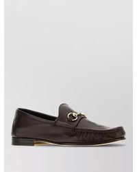 Gucci - Lugano Leather Loafers Metallic Buckle Round Toe - Lyst