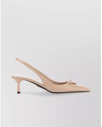 Prada - Leather Kitten Heel Pumps With Pointed Toe - Lyst