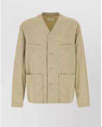 Lemaire - Cotton Jacket With Long Sleeves And V Neck - Lyst