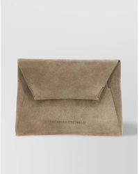 Brunello Cucinelli - Suede Envelope Clutch Chain Strap - Lyst