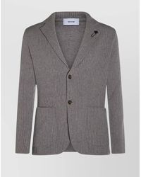 Lardini - Ribbed Texture Crewneck Sweater With Notched Lapel - Lyst