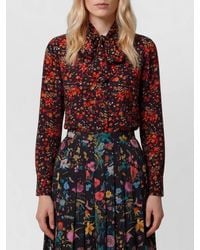 Gucci - Silk Floral-Print Tie-Neck Long-Sleeve Shirt - Lyst