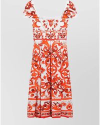Dolce & Gabbana - Majolica Print Midi Poplin Dress - Lyst