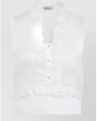 Alberta Ferretti - Silk Ruffled Sleeveless V-Neck Blouse - Lyst