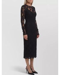 Dolce & Gabbana - Lace Slim-Fit Long-Sleeve Crew-Neck Midi Dress - Lyst