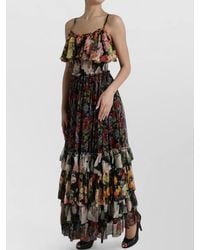 Dolce & Gabbana - Silk Floral-Print Tiered Sleeveless Maxi Dress - Lyst
