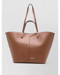 Emporio Armani - Grained Leather Logo Print Paneled Tote Bag - Lyst