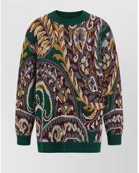 Etro - Crew Neck Wool Sweater With Paisley Design - Lyst